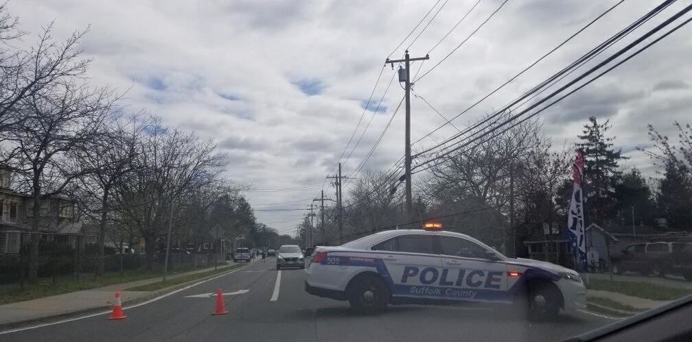 Suffolk County Police blocked off south River Avenue in Patchogue Tuesday afternoon following a "mental health crisis call" that came in at approximately 1:23 p.m.