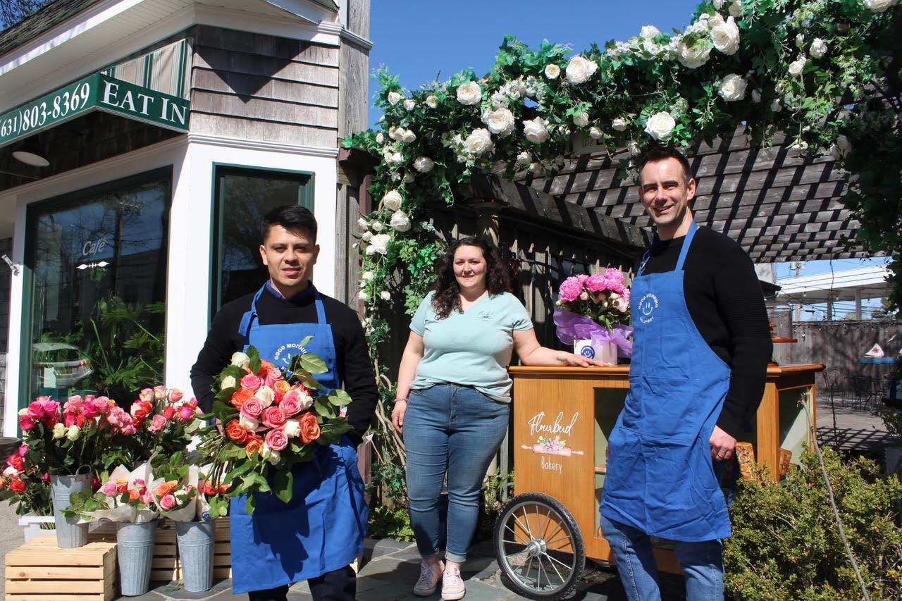Fabian Bernal and Justin van Fleet show off the gorgeous blooms at the Good Morning Bellport popup with pastry chef Flourbud Bakery Owner Cristina Tovar just in time for Mothers Day.