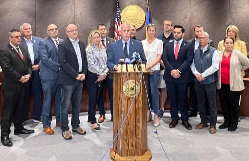Local elected officials joined Suffolk County Legislature majority leader Kevin McCaffrey (R-14th District) in speaking out against New York City mayor Eric Adams’s transfer of migrants to Long Island.